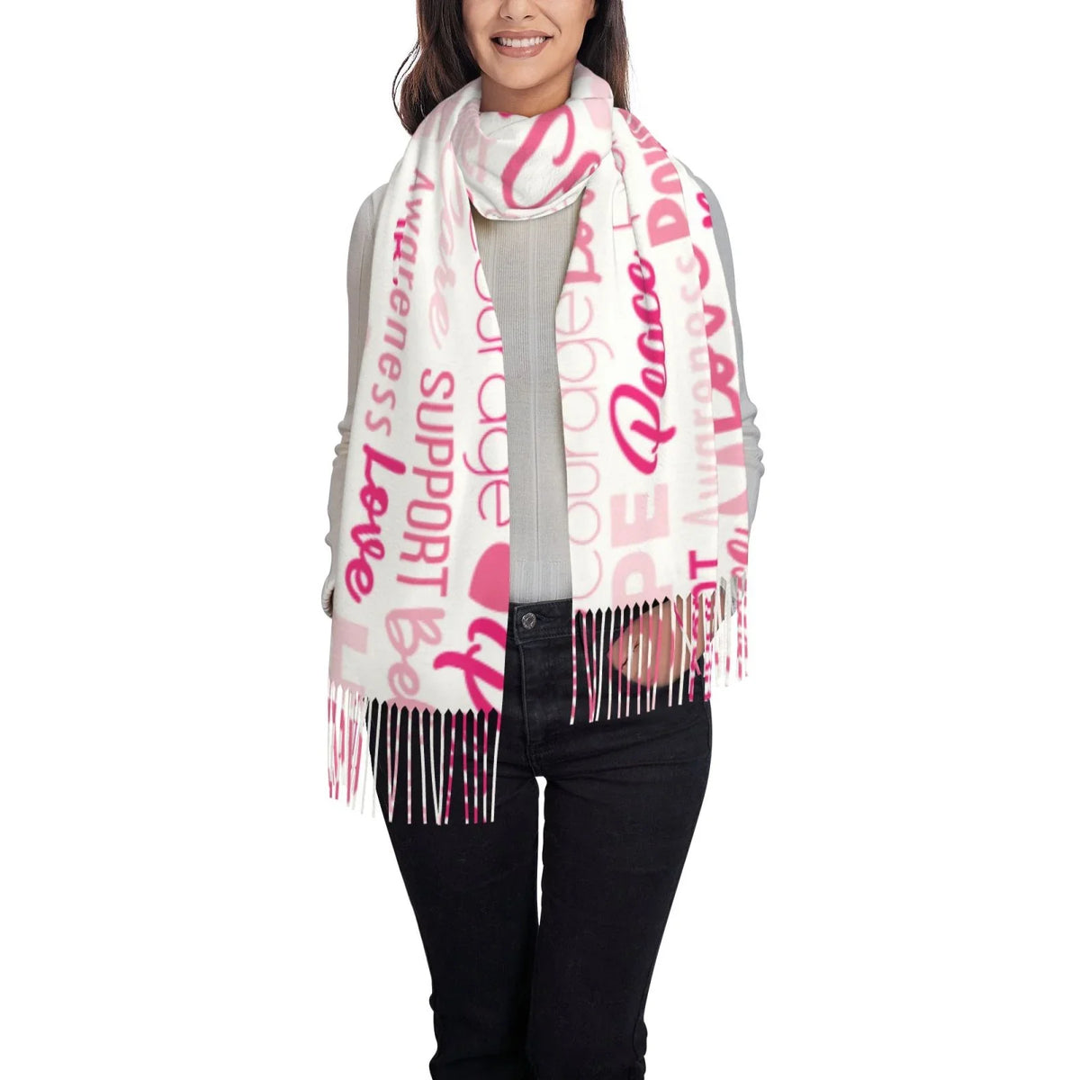 Breast Feel Scarves Pink Winter Print Elegant Soft For Warm Women Gifts- Shawl Bingfone Art Ribbons Wrap Scarf Awareness Cancer Cashmere Large