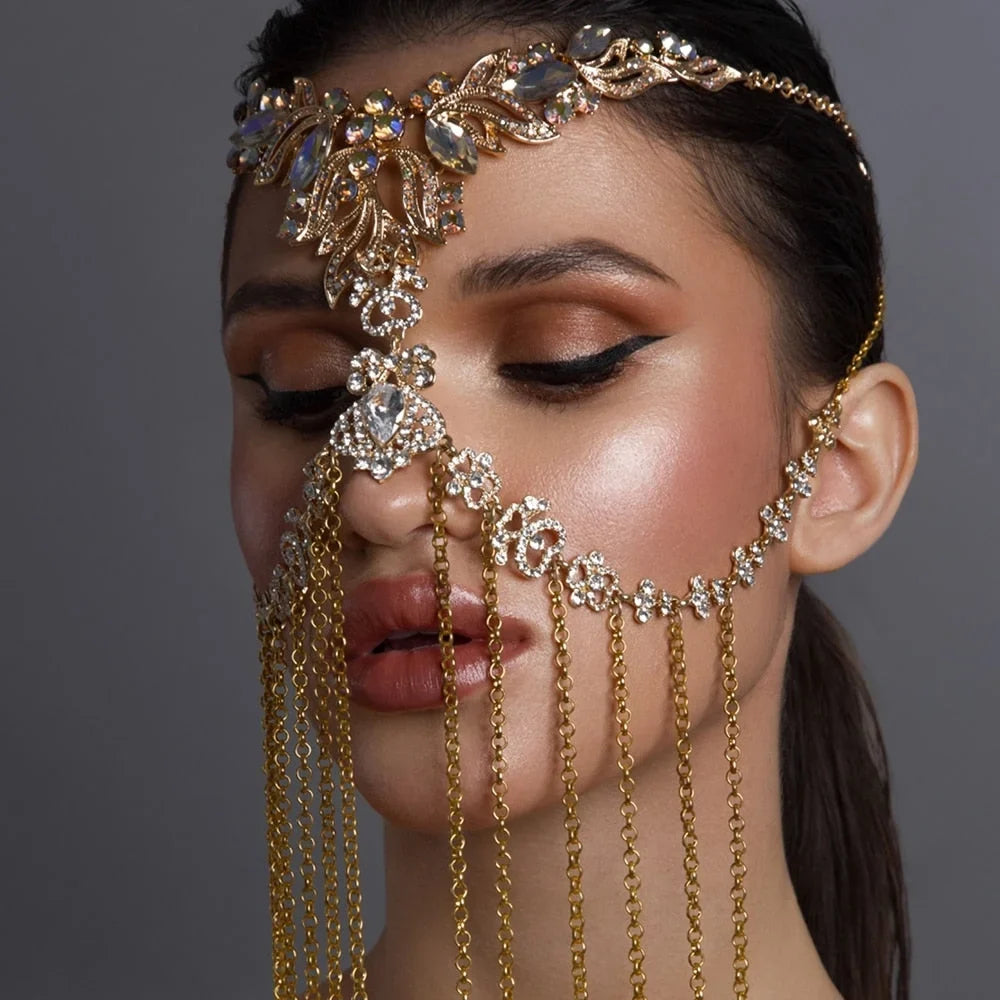 Jewelry Jewelry Mask for Costumes Headpiece Rhinestone Crystal Chain Face Hair Tassel Halloween Women Face