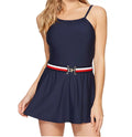10 Dress Piece Swimsuit, HILFIGER One Belted TOMMY Women's Blue,