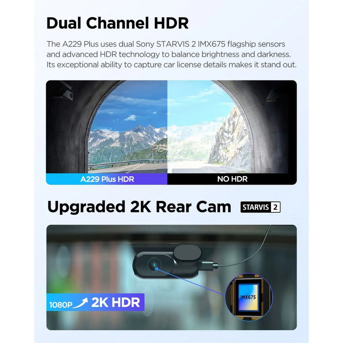 A229 GPS, Dash STARVIS Mode, Max Wi-Fi, 2K/2K Voice 2-Channel Cam 2, 512GB VIOFO QHD Control, Plus with Parking Support