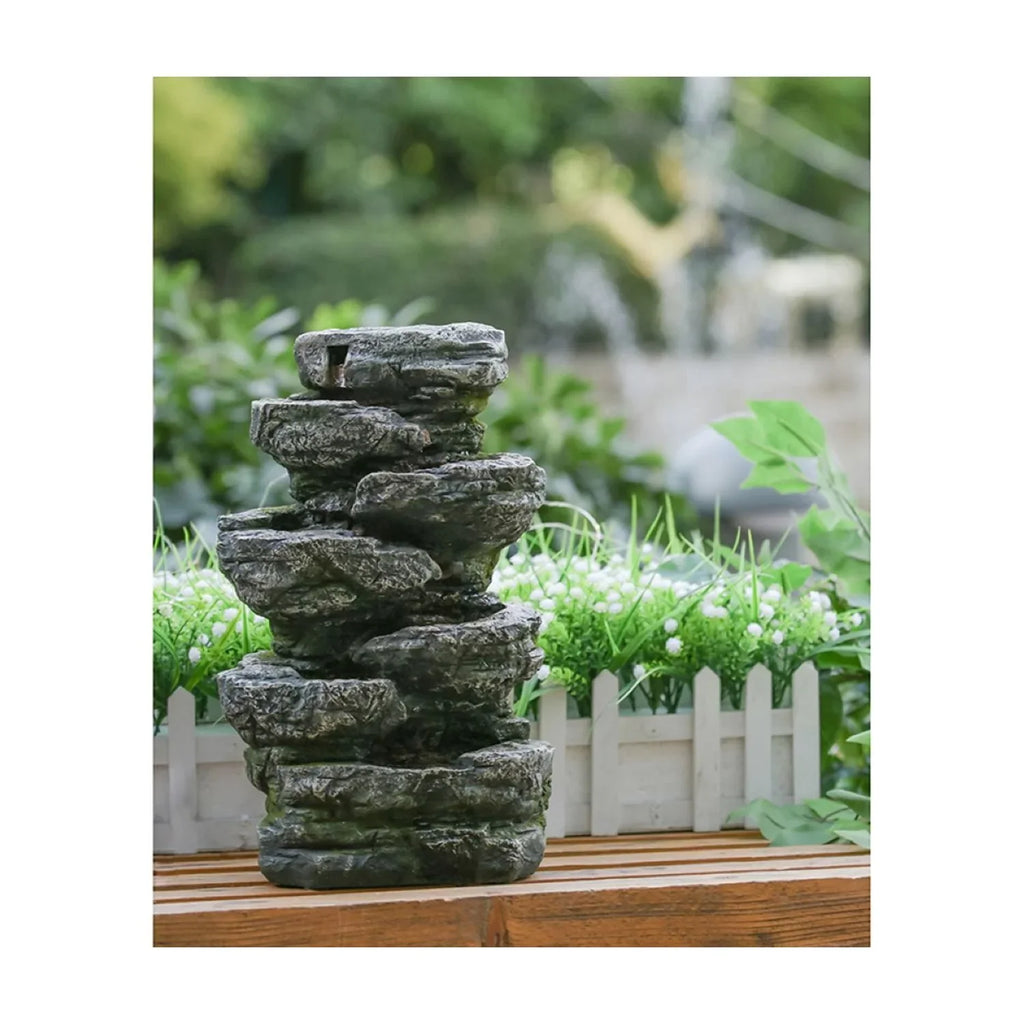 '- CC Fountain Tabletop Brown Furnishings 13.75" Cascading with Light Stone Outdoor Home -