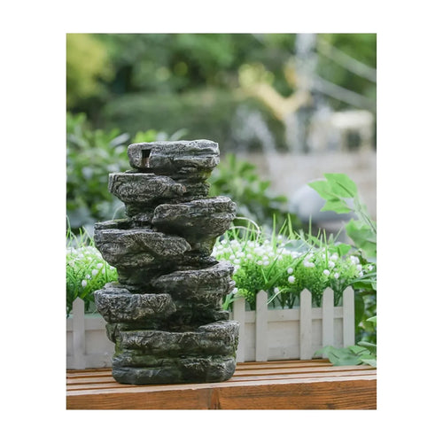 '- CC Fountain Tabletop Brown Furnishings 13.75" Cascading with Light Stone Outdoor Home -