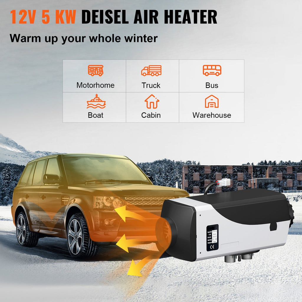 Thermostat Remote Motorhomes 10L and Parking Muffler and Bus Boats Diesel RV Trailer for Control Air Heater Diesel 5KW LCD Heater with Tank Diesel 12V SKYSHALO Heater