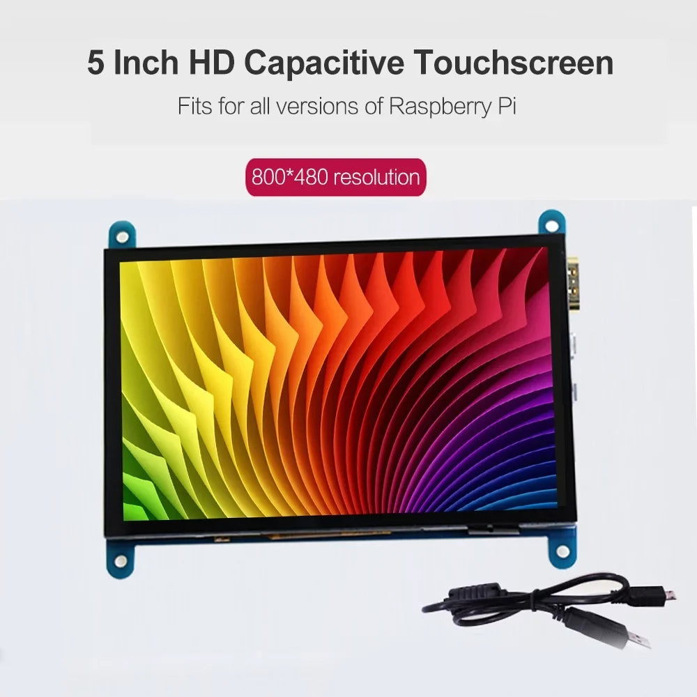 Interface Compatible Educational with Touchscreen USB Pi 800*480 Small Tool Inch with Capacitive Htovila Raspberry Portable Resolution 5 Display