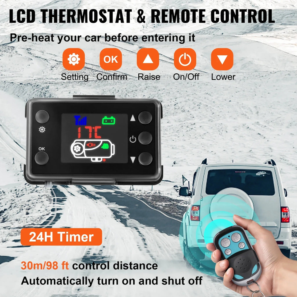 Thermostat Remote Motorhomes 10L and Parking Muffler and Bus Boats Diesel RV Trailer for Control Air Heater Diesel 5KW LCD Heater with Tank Diesel 12V SKYSHALO Heater