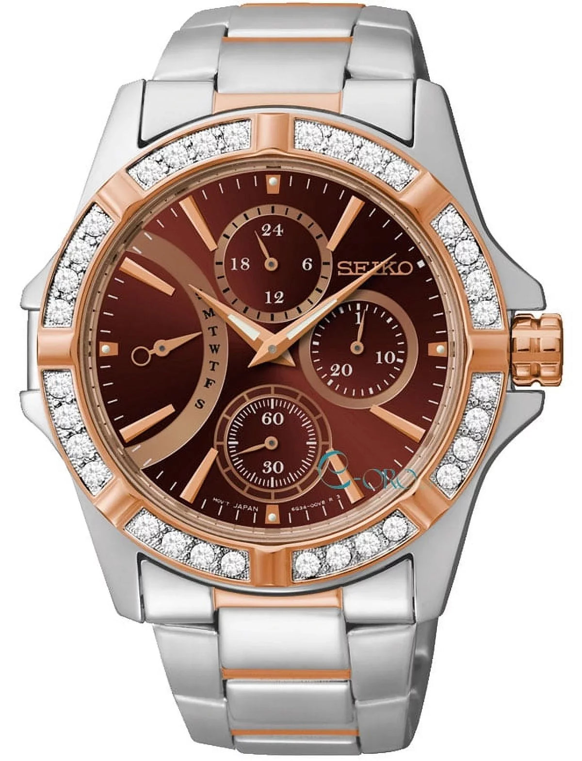 Women's Swarovski Stainless Crystal Lord Two-Toned Watch Steel Fixed Bezel Seiko