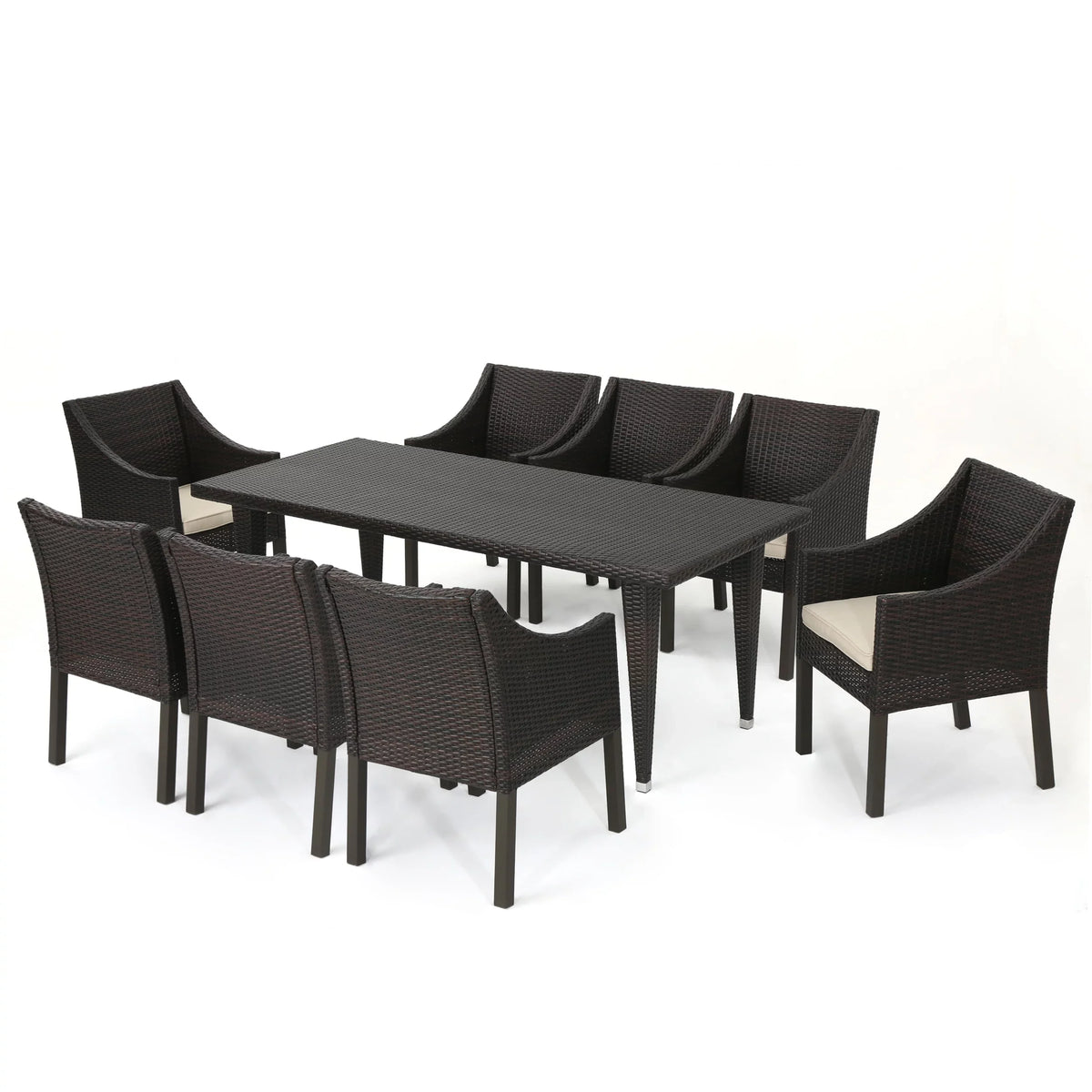 Beige Noble Outdoor House Multibrown, with Cushions, Wicker Piece Set Arcadia 9 Dining Rectangular