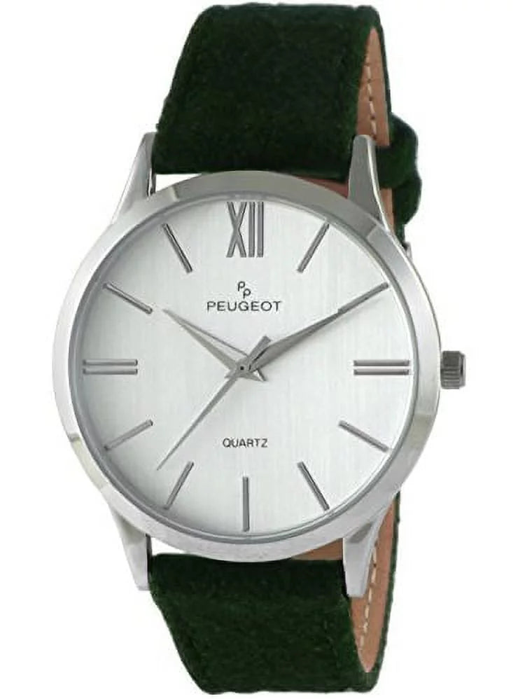 Slim Strap Green Case Watch Silver Wool
