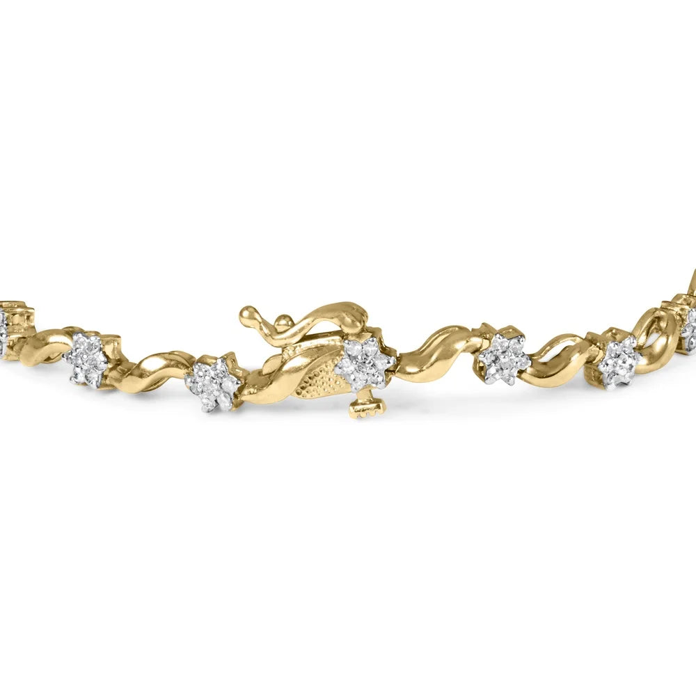 (I-J of Womens 10k 7.50" Floral Color, Box Clasp Clarity) Yellow Round Brilliance S-Link Cttw Diamond I2-I3 Bracelet Cut 1.00 Prong Gold Haus