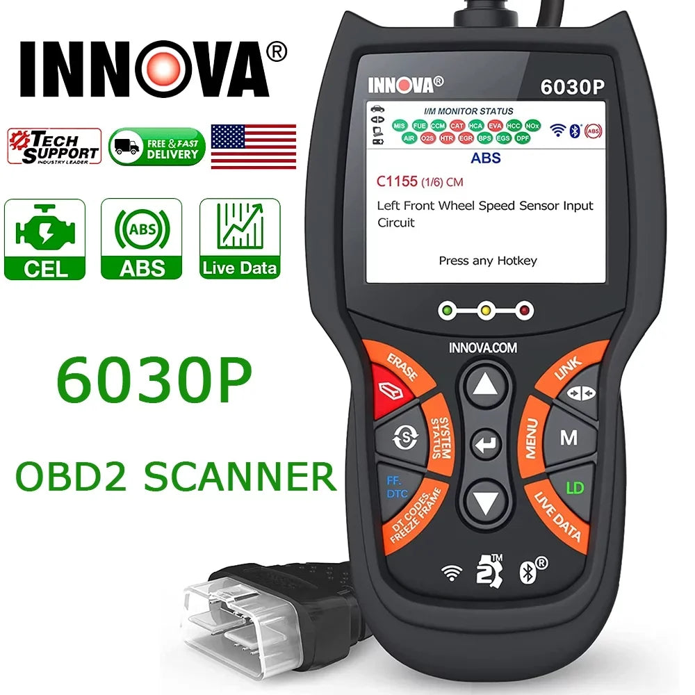 Car Reader Analyzer OBD MIL OBDII Tool OBD2 Diagnostic off Full Scanner for Battery Automotive Automotive Scanner 12V EOBD ABS INNOVA Alternator Modes Check Scanner Scan 6030P Engine Test Code Turn