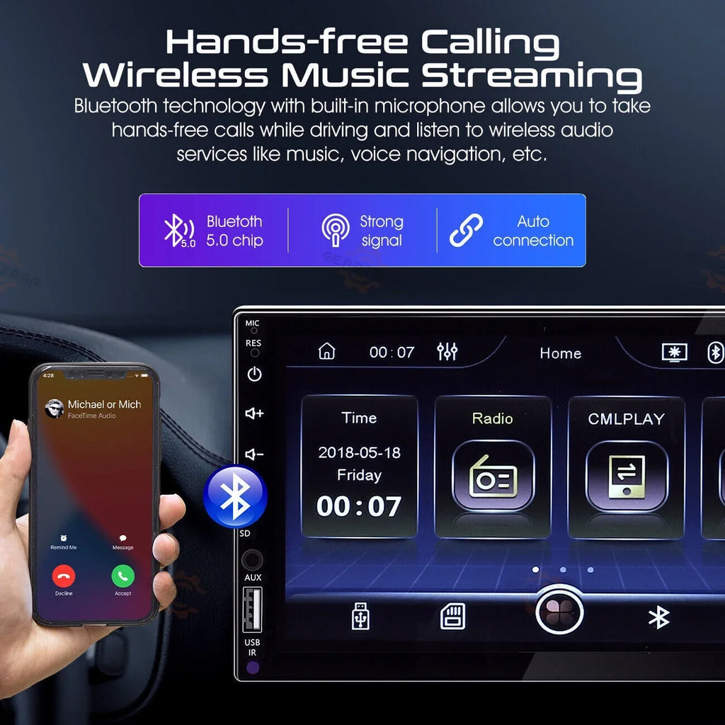 '+ Camera Touch Android/Apple 2Din Screen Double 12LED Player 7" Carplay Radio Stereo Car