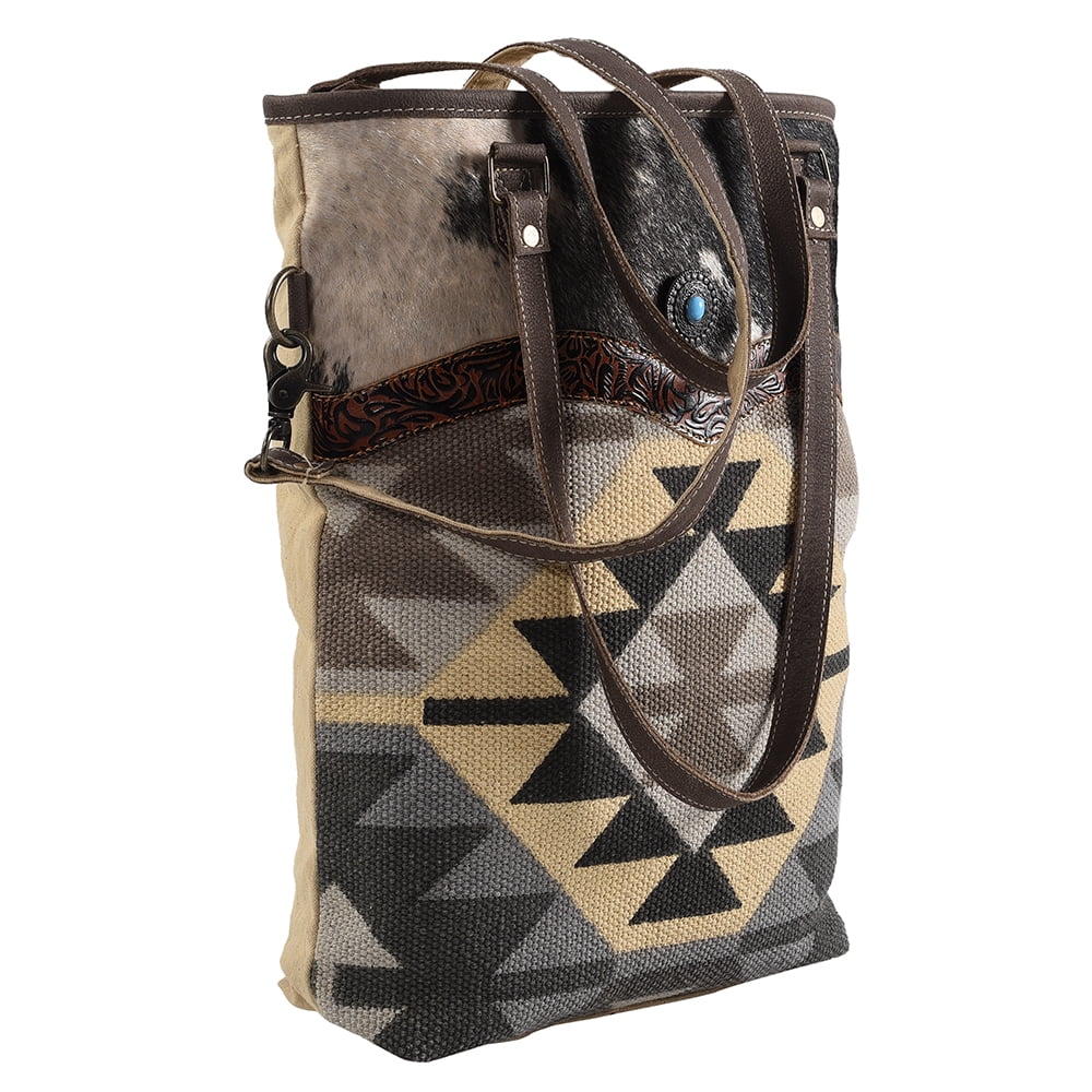 Wool Hair-on Upcycled KB161 OHLAY handbag Canvas KB bag women Upcycled Genuine Leather purse Hand TOTE Tooled western