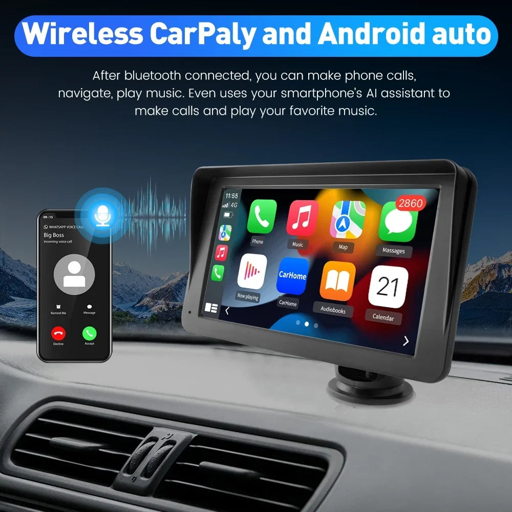 Touch Awesafe Screen , Car 7 Audio, Stereo Music, Support Wireless Apple Carplay Auto with inch Navigation,FM Video Bluetooth GPS Android