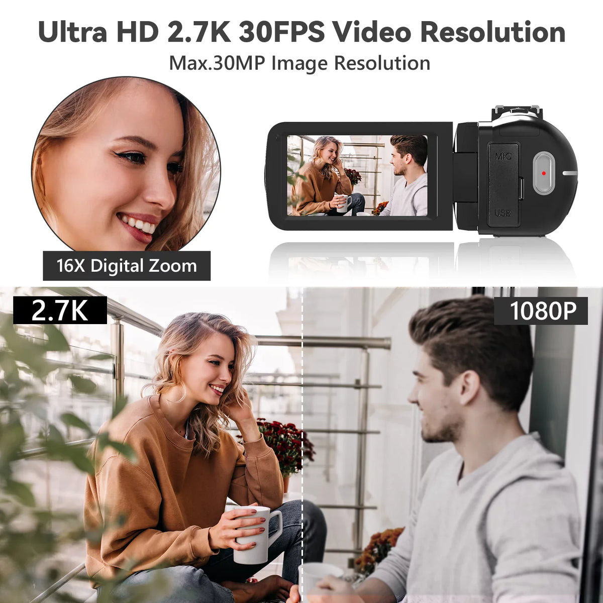 Digital Camera, Full Vlogging Remote IR 2 Vision Night 30FPS SEREE Camcorder Camera for HD Film Youtube 30.0 MP 2.7K Video Batteries, Camera