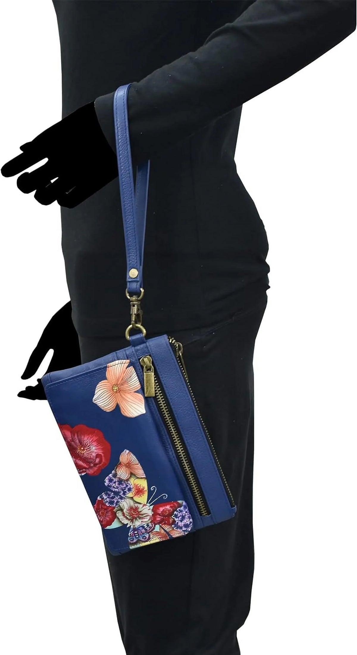Leather Organizer Butterfly By Mosaic, Anuschka Womens Genuine Wallet Anna Multicolor - Hand-Painted Wristlet