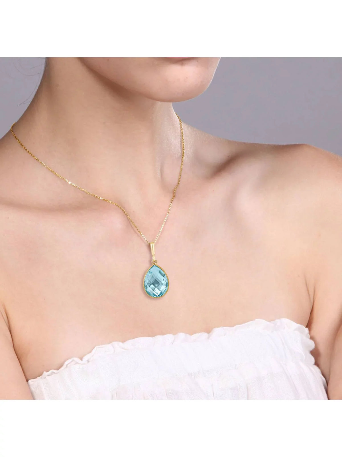 Plated Yellow 9.00 Stone 18K Gold Chain 16x12mm inches Pear King Pendant Topaz Gem Ct Shape 18 Silver Blue
