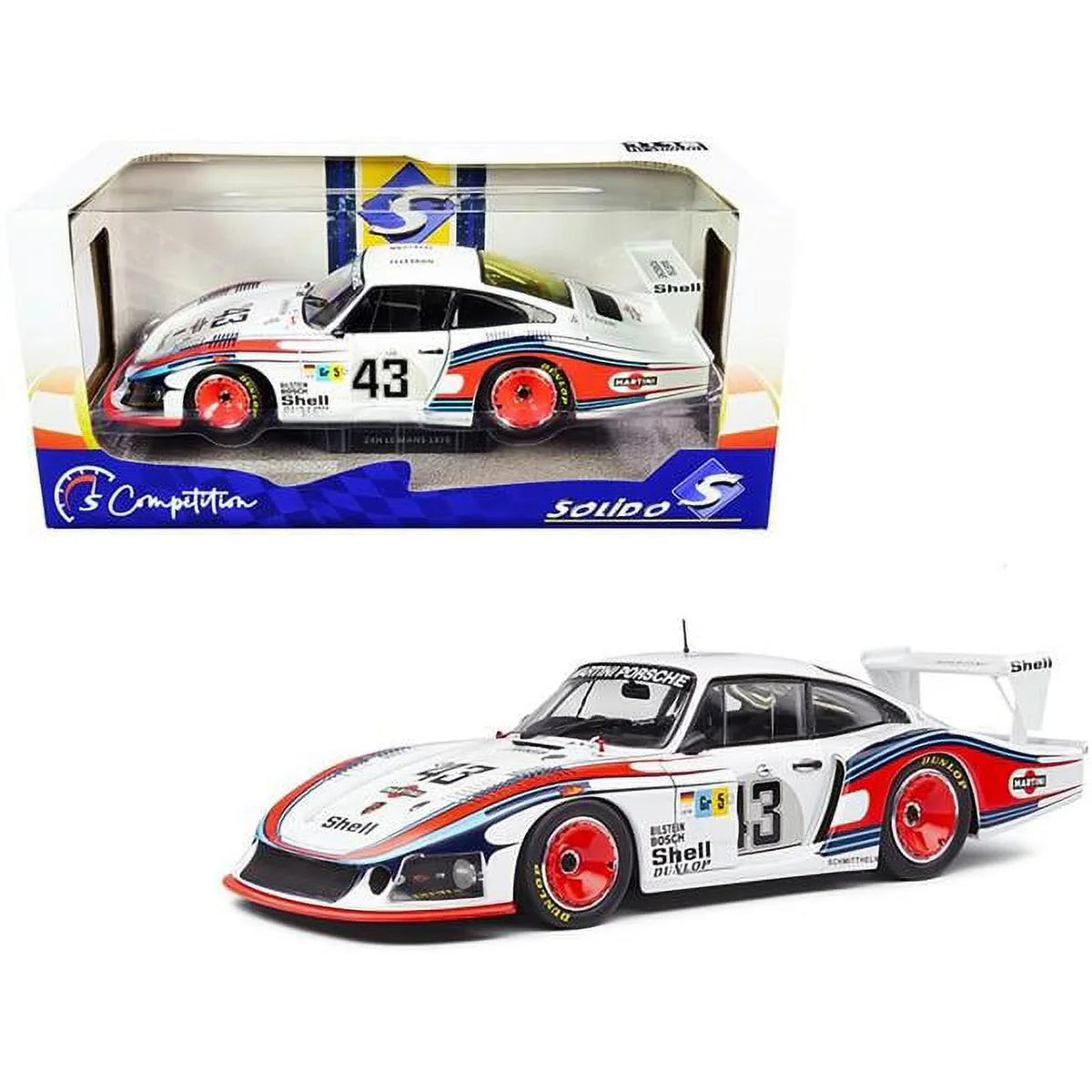 for Racing Dick System Rolf Stommelen Manfred Solido No. Drive Right 24H Model Martini 1-18 Car 43 Diecast Porsche Schurti 935 Porsche Series Hand Moby
