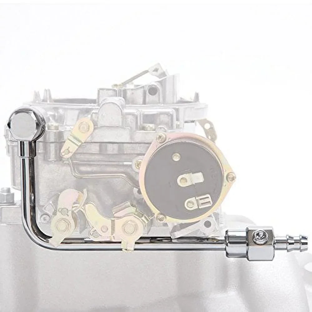 with 3/8 Edelbrock Fuel Line Chrome Fitting Steel 8126 Barb Kit