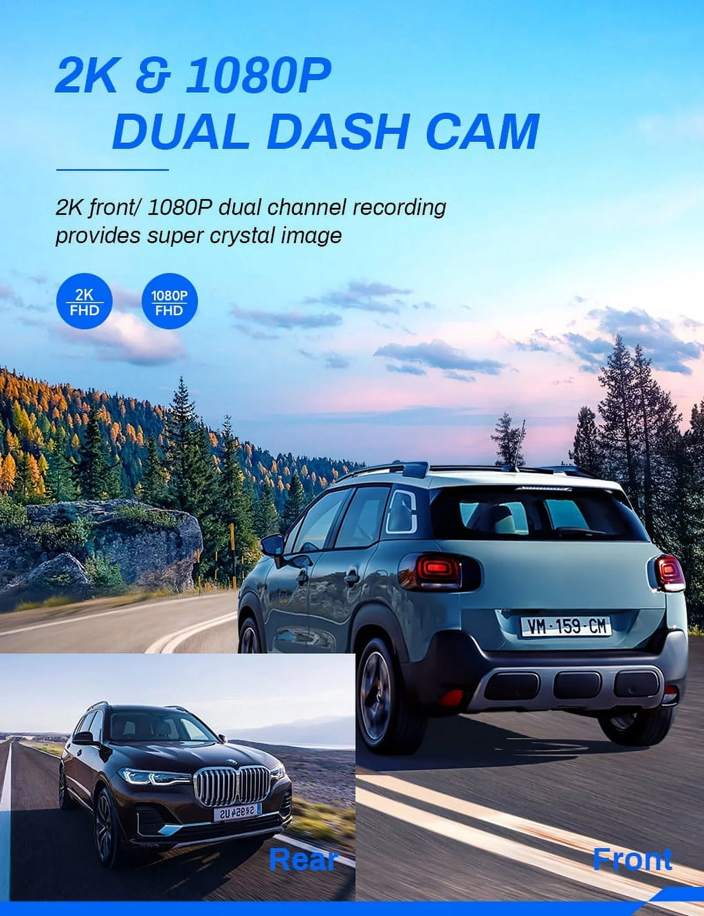GPS, Backup 170° Cam 2.5K Rear, Dash Magnetic Crosstour for Camera inch 3 Camera Recorder Cars Screen Front IPS Dashboard and Dash