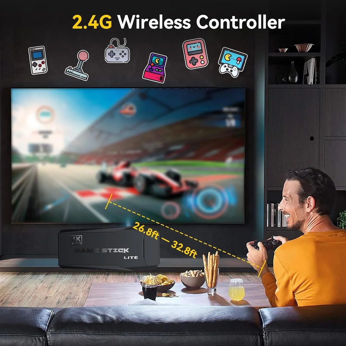 Retro Games, Stick, HD and Play Plug Game TV, Console Video with Console 64G with Emulator Game Output, 4K 12 25000+ Compatible 2.4GHz Controllers Wireless for Retro Stick MAME/PS1/GB, Nostalgia Play
