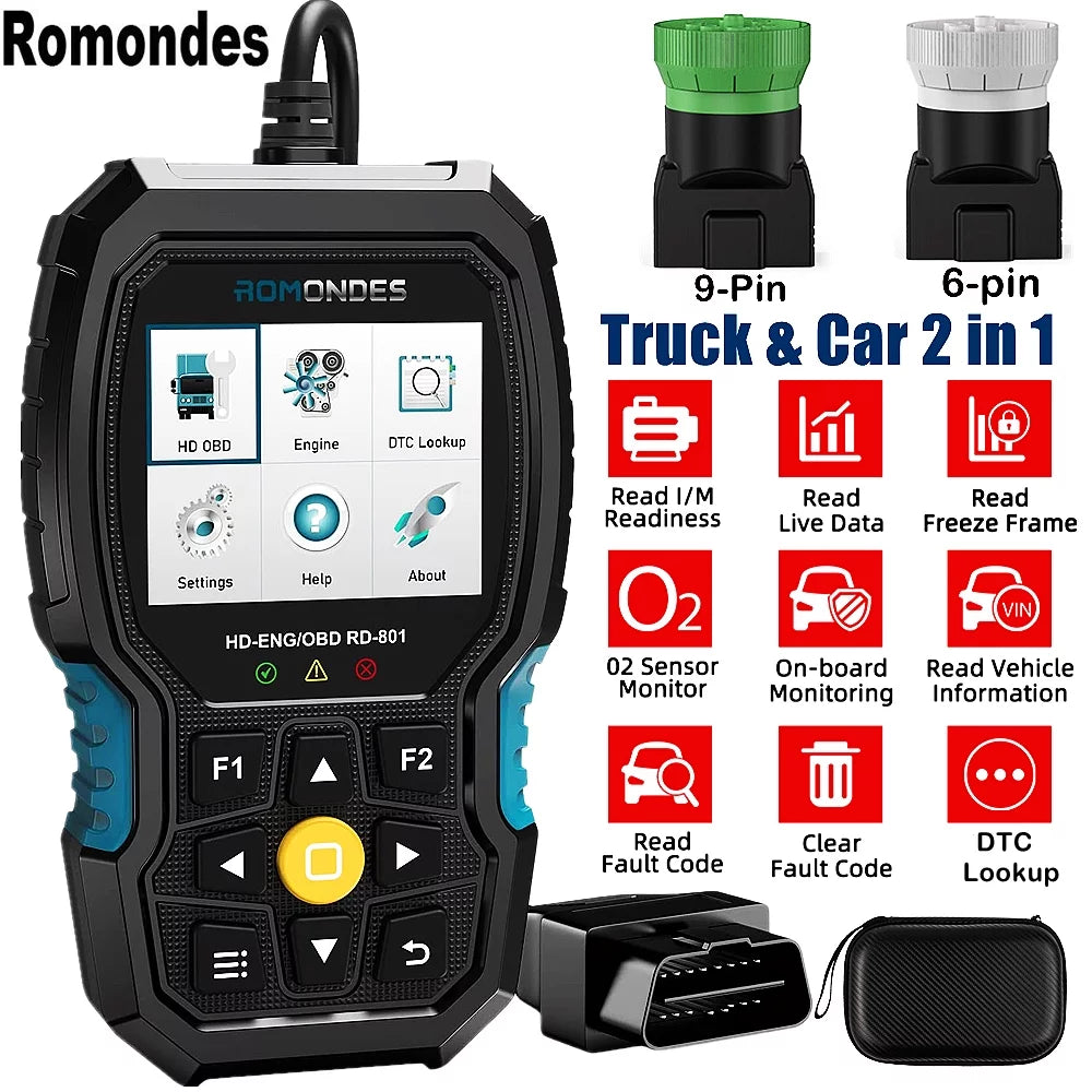 Diesel Diagnostic Romondes Scanner Duty OBD2 Code Heavy Scanner Tool Truck RD801 Truck Reader