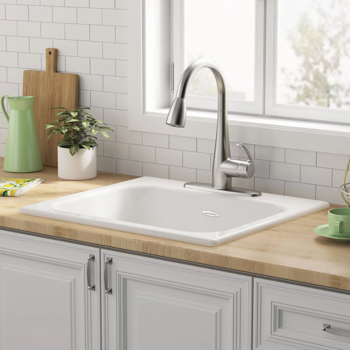 25 Drop-in Brilliant in American Sink Single Kitchen Bowl 3-Hole White Standard Iron in. Quince Cast