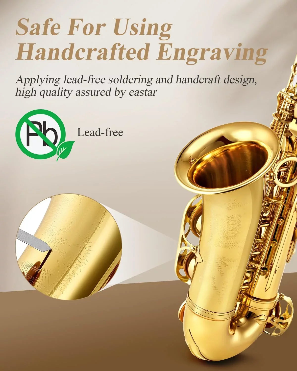 Flat Beginner Band Eastar Gold School E AS-II Sax Stand with Instruments Full Alto Saxophone Lacquer Student Kit Orchestra