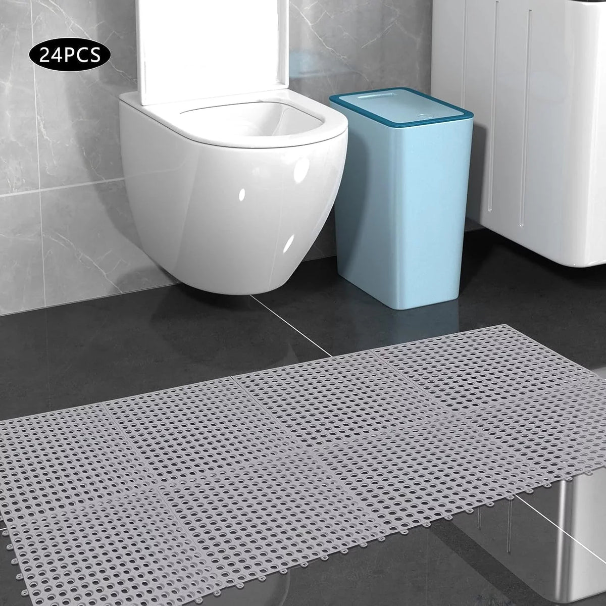 Drainage Floor PVC with Gray 24PCs Mat,Soft Bathroom, Interlocking Mat 11.8*11.8" Bath Shower for Nonslip Kitchen, Holes Pool