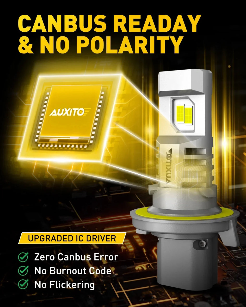 with Super Headlight Bulbs, 2024 Fan, H13 Upgraded 9008 Wireless LED 800% Bulb Bulbs, AUXITO Bright,6500K LED Headlight 2PCS H13 White 9008