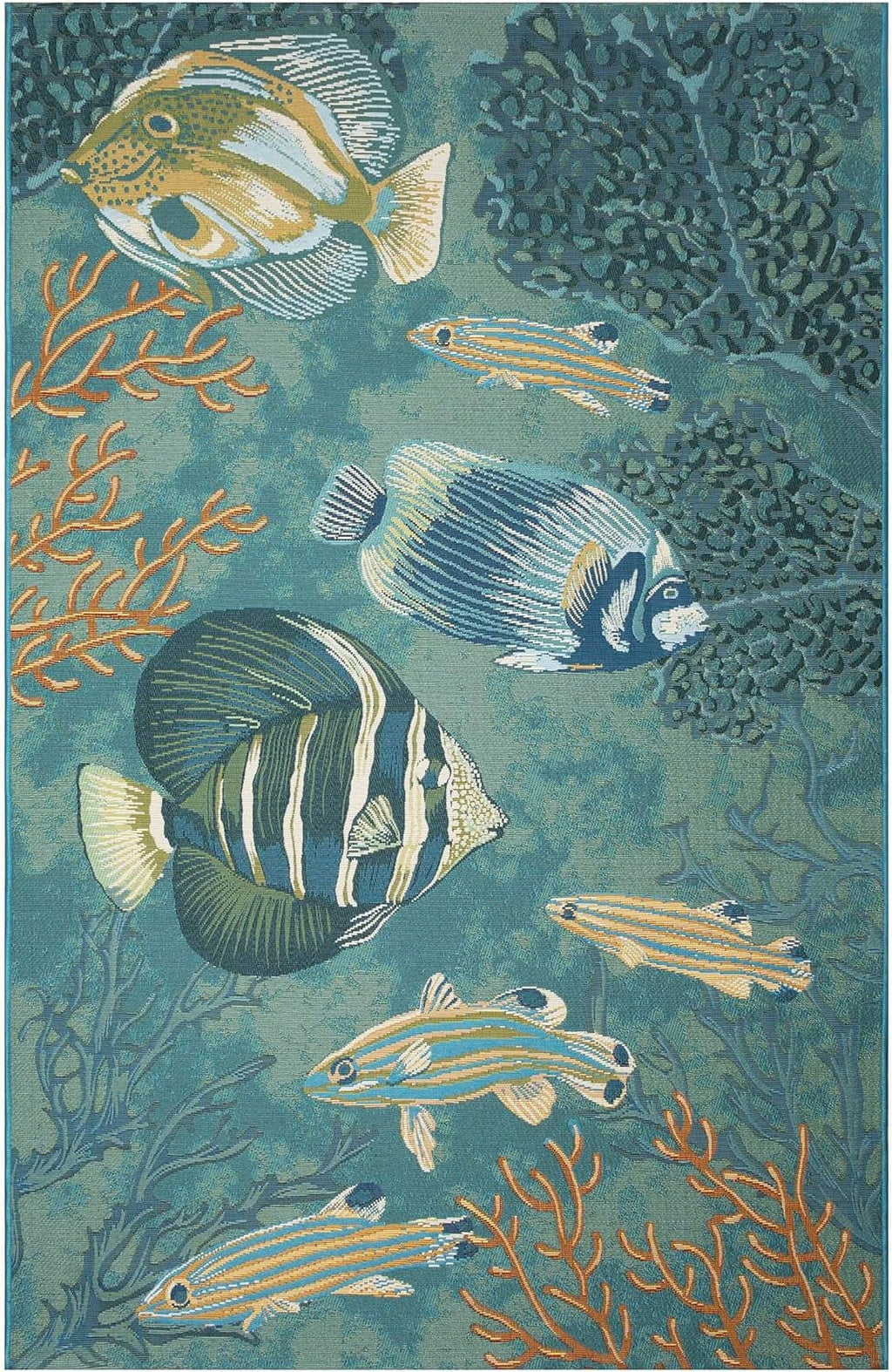 9'4") Transitional Coastal Blend - Rug (6'6" Synthetic Profile Loomed Animal Indoor/Outdoor X Power Graphic Colorful Low (Fish Aqua) Marina Area
