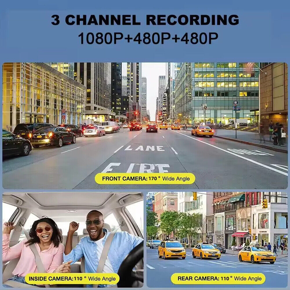 System 1080P Recorder JLLOM Dash Car Dual Cam Front/Rear/Inside Video Monitor G-sensor Lens