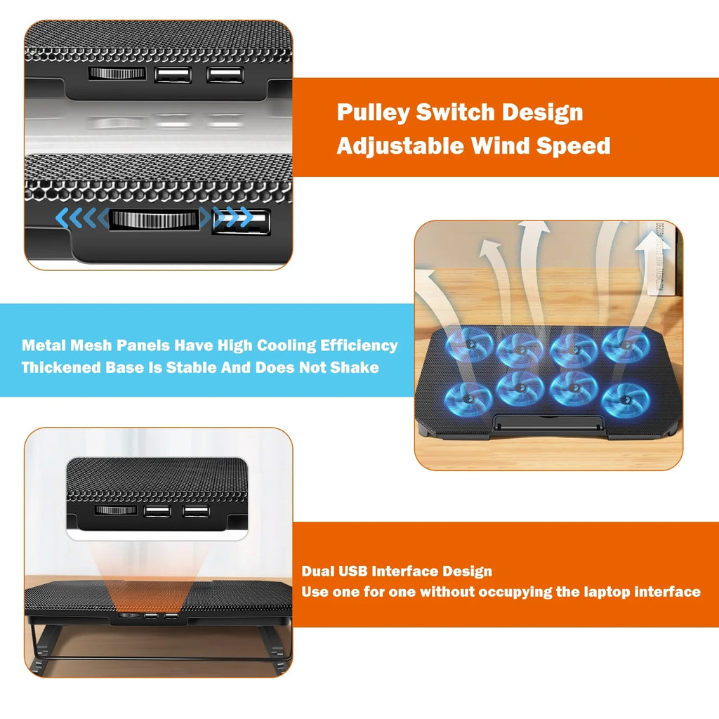 Htovila Fan Ports Adjustable and 10-15.6 2 Cooling Fan, Laptop with USB Strength Inch