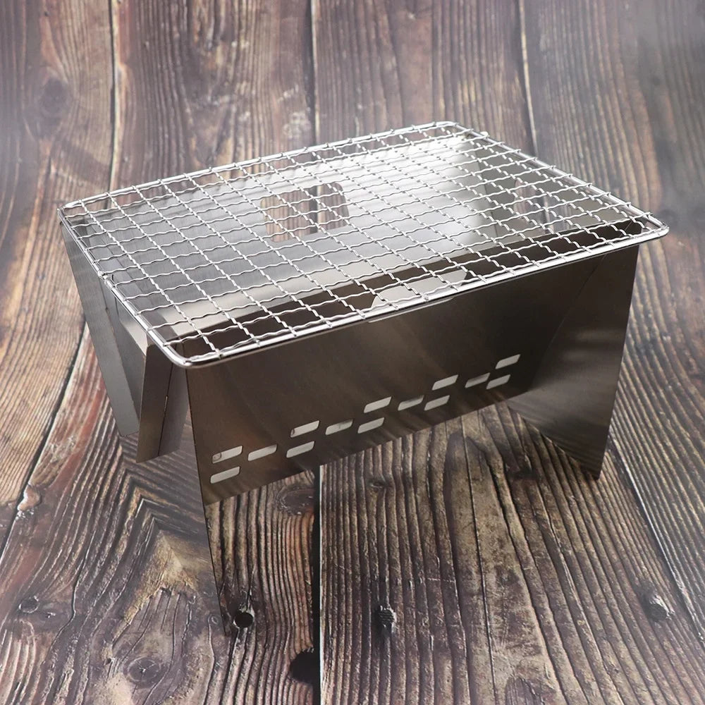 Stainless Folding Steel Portable and Cooking BBQs Stove, Plate, Stove Cooking with Grill Perfect Burning Camping Radirus Outdoor for Wood