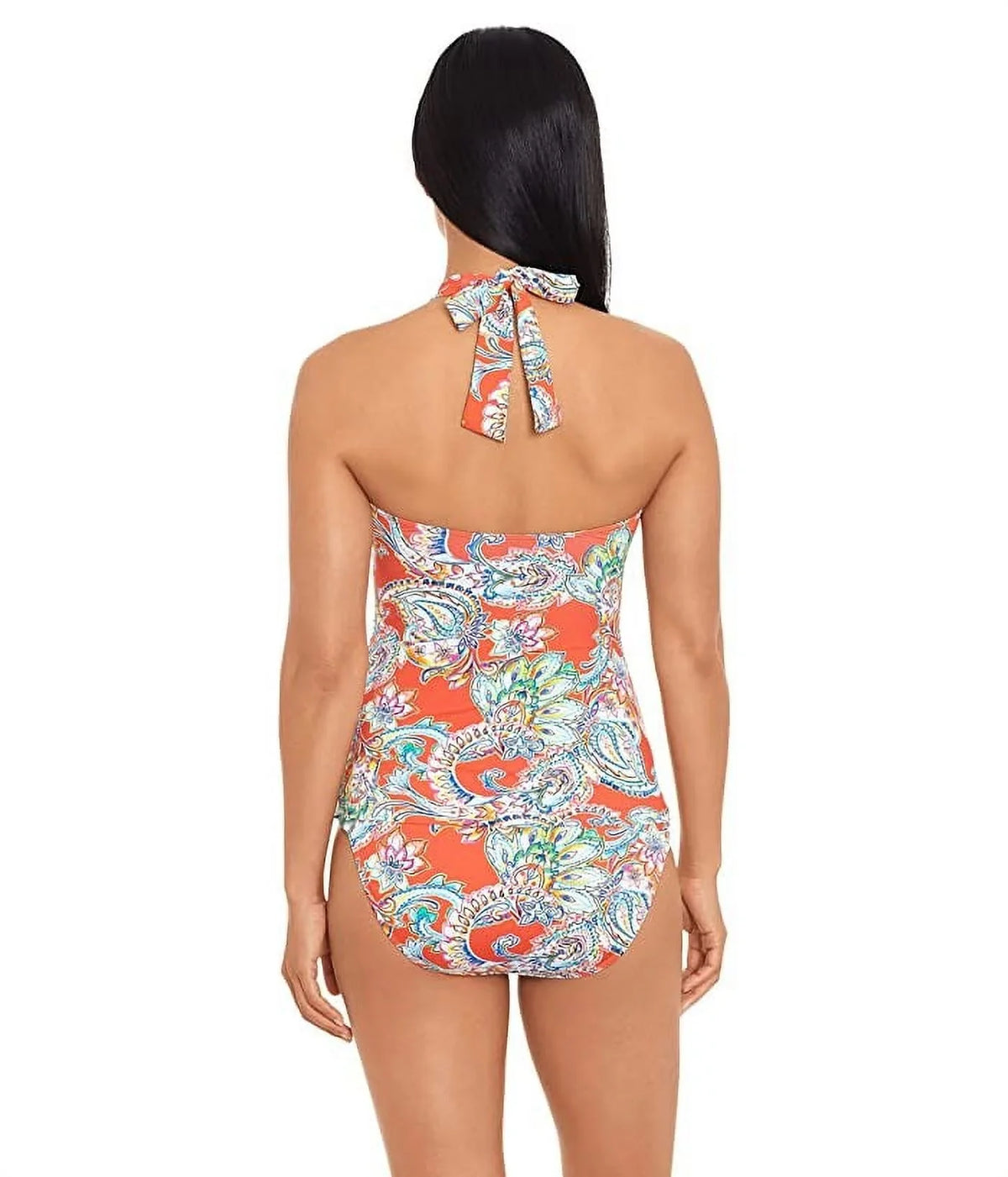 Women's Paisley Tankini Cup Orange Top Multi Size 6 Molded Lauren Ralph