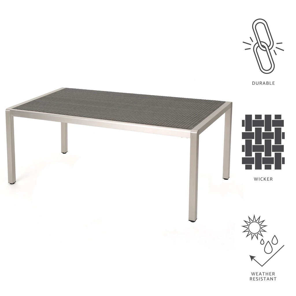 Dining Wicker with Aluminum Grey Top, Table Outdoor Bay Coral