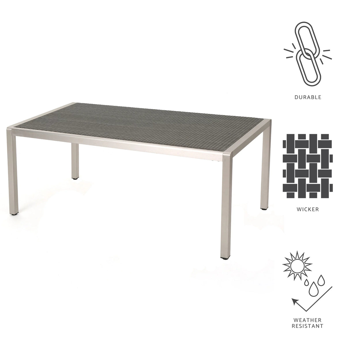 Dining Wicker with Aluminum Grey Top, Table Outdoor Bay Coral