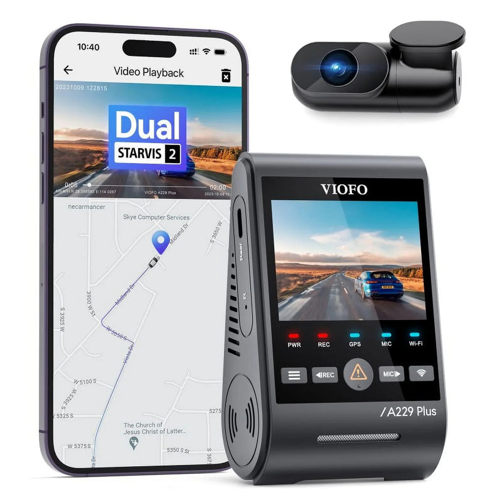 A229 GPS, Dash STARVIS Mode, Max Wi-Fi, 2K/2K Voice 2-Channel Cam 2, 512GB VIOFO QHD Control, Plus with Parking Support