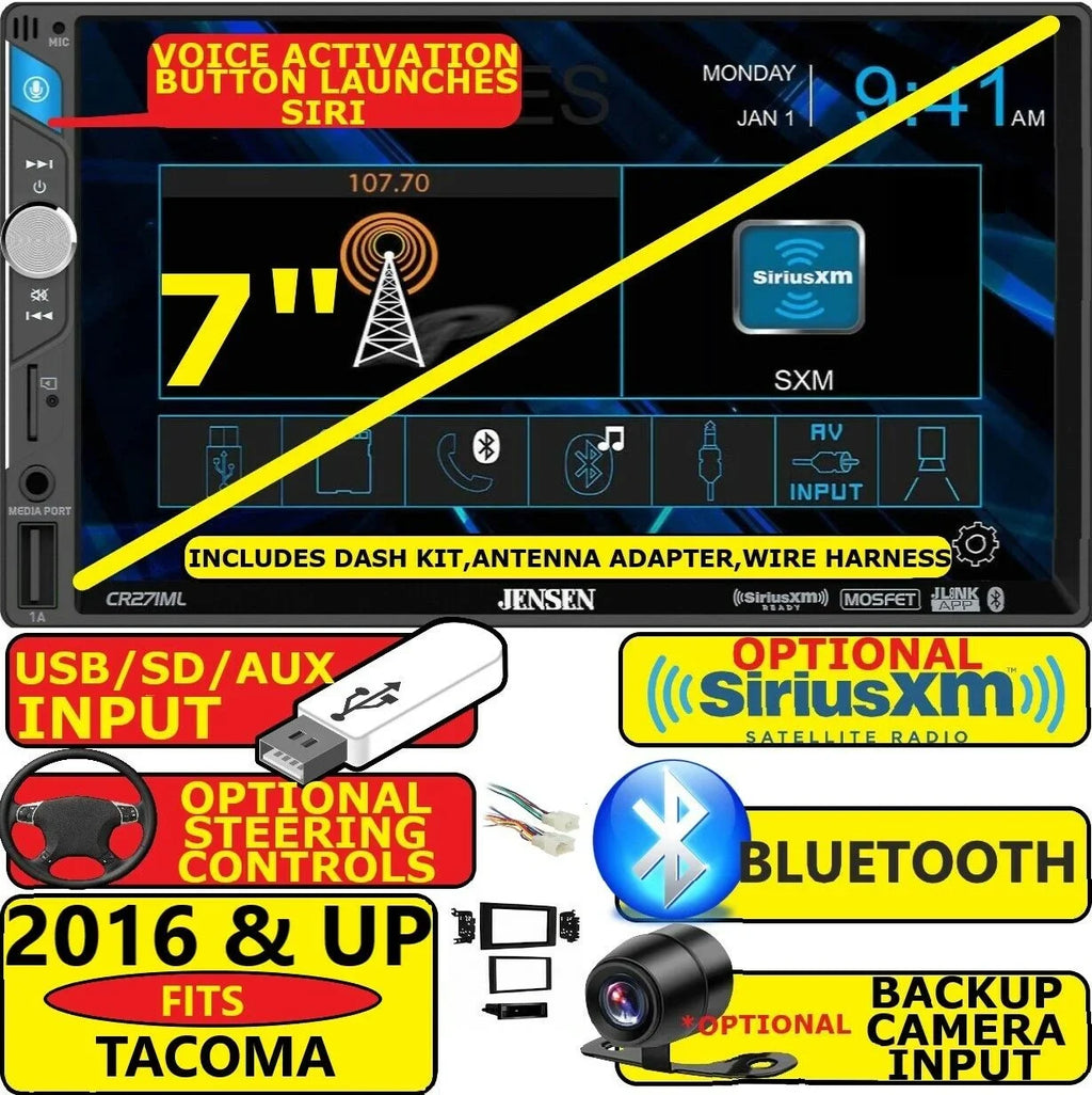 & CD/DVD/AUX PKG STEREO RADIO UP JENSEN BLUETOOTH GPS NAVIGATION 2016 USB TACOMA