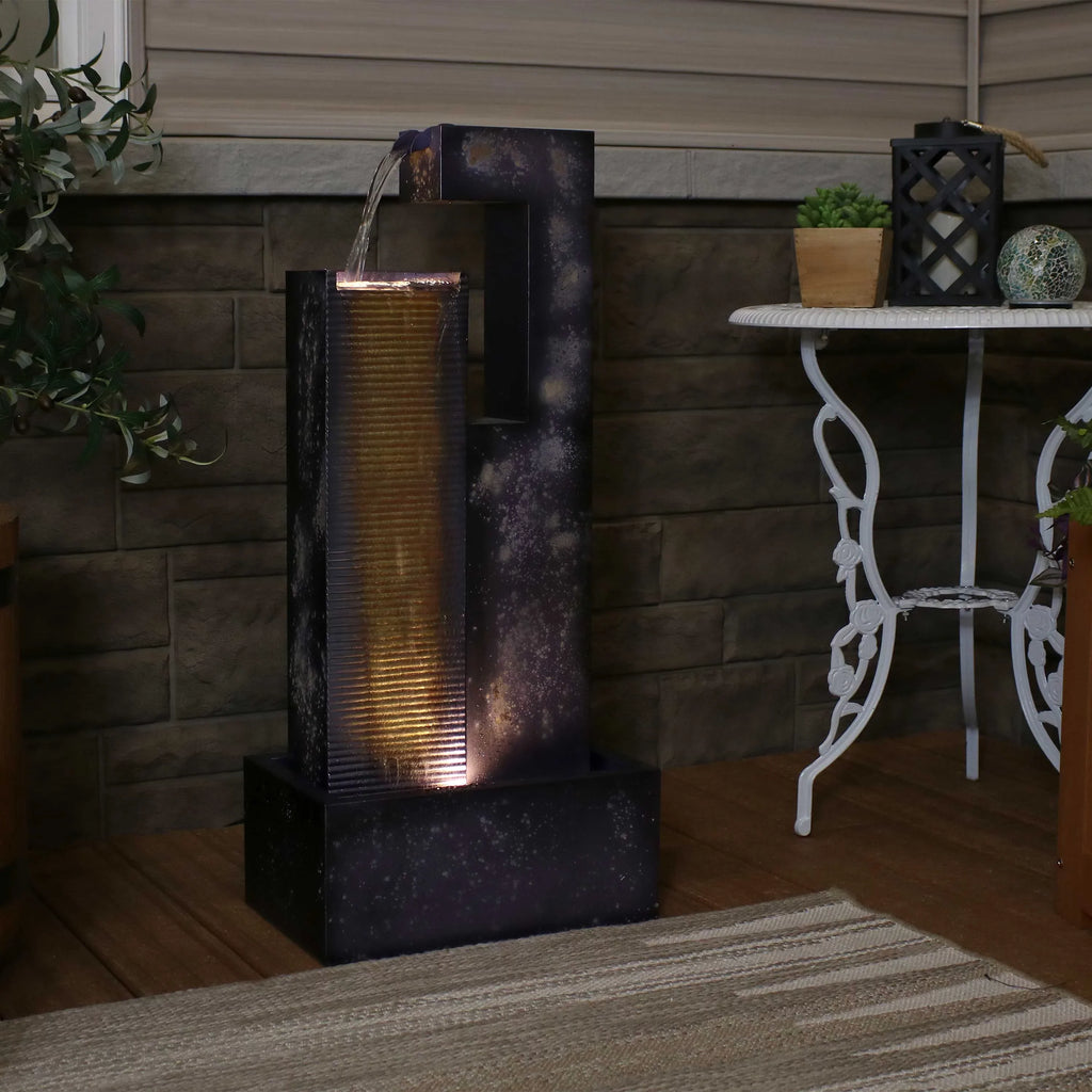 Fountain LED Lights Outdoor with Tower - 32" Metal Sunnydaze Cascading