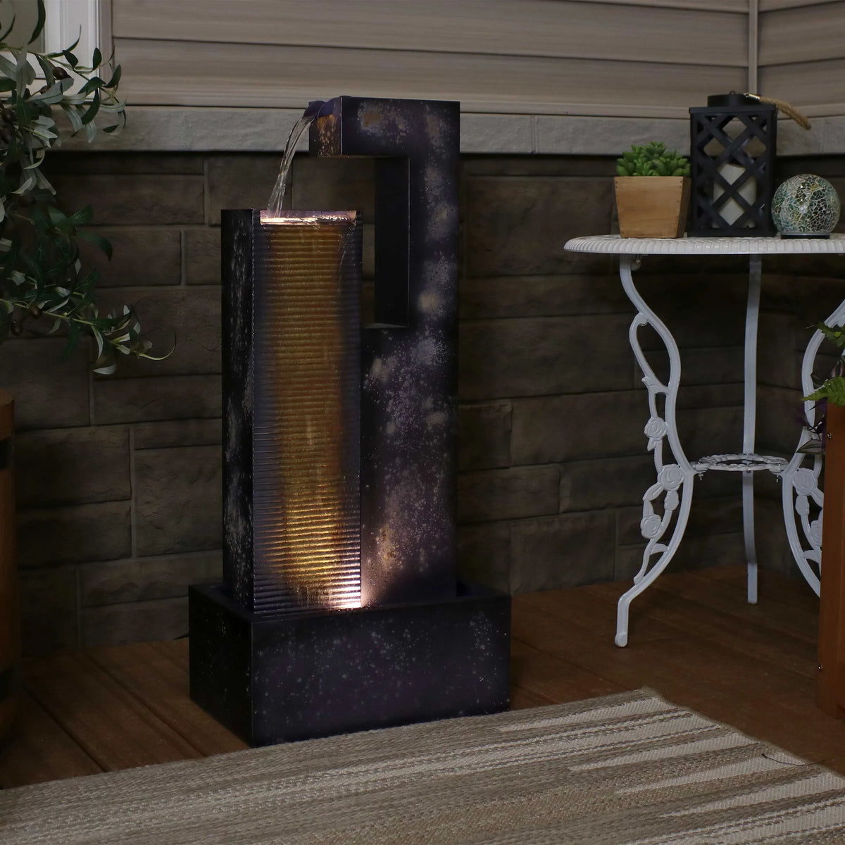 Fountain LED Lights Outdoor with Tower - 32" Metal Sunnydaze Cascading