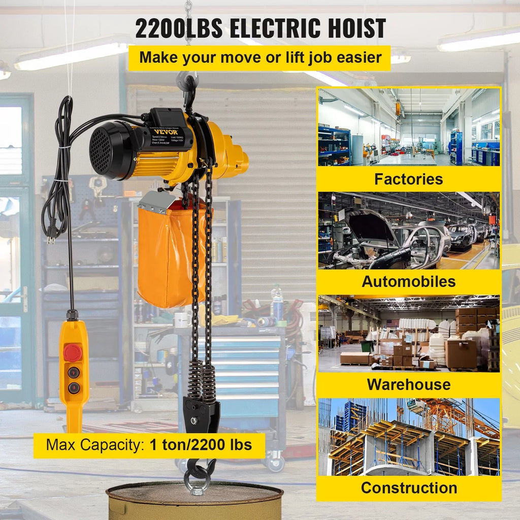 Wired Overhead 110V Factories, Winch In lbs Electric Used Garage Height, 2200 Remote Electric Lift 10ft of Lift Hoist, Crane Winch w/ Control, Ceiling Warehouses, VEVOR Pulley Construction 10ft