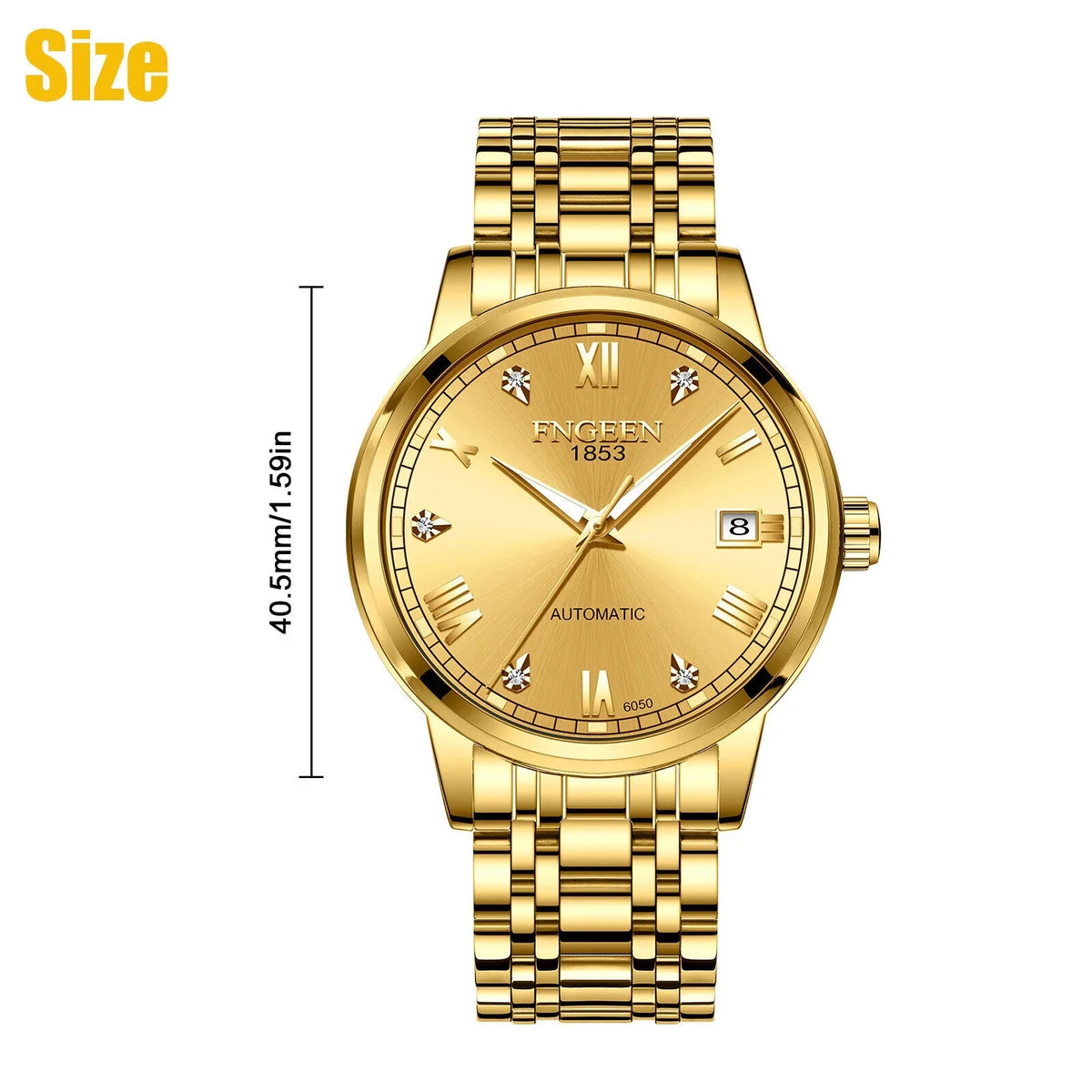 Wrist Automatic Steel Gold Luxury Men Waterproof Stainless Tone Mechanical Watch