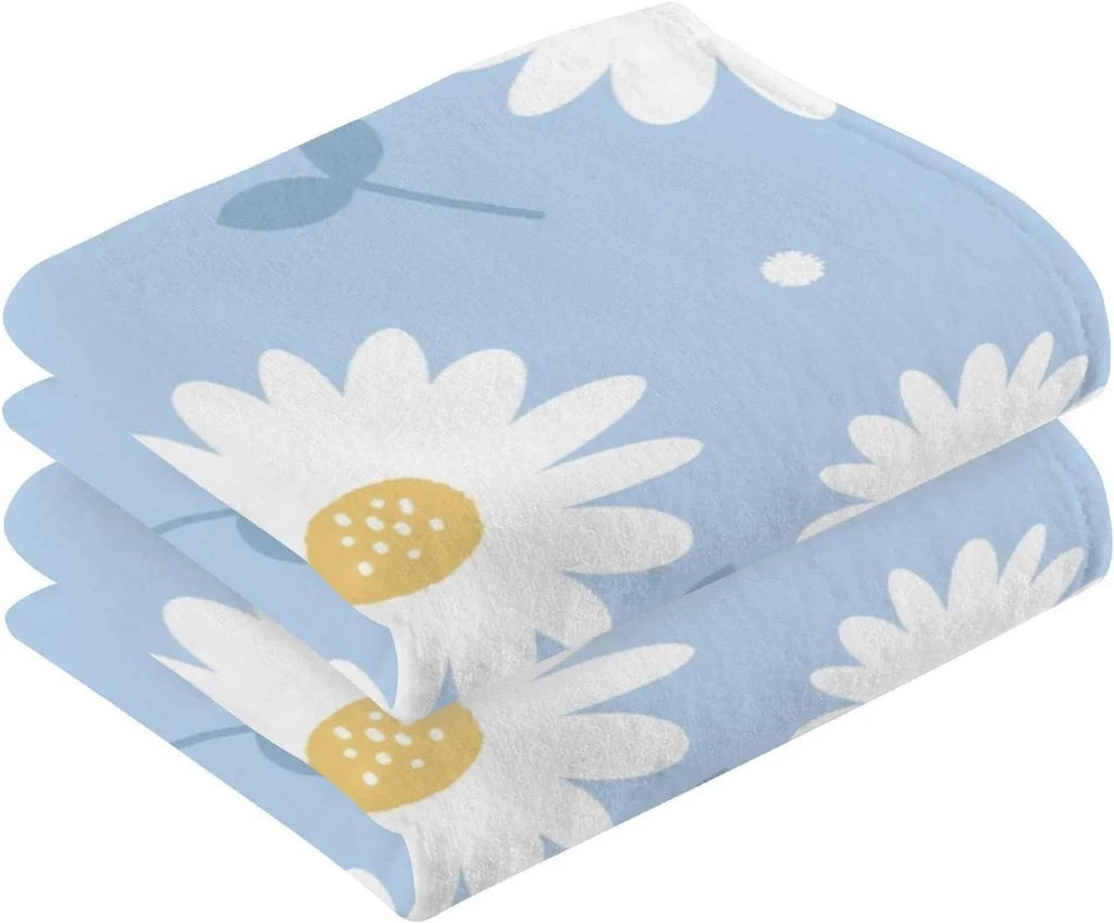 Hand of Highly Absorbent 2 Towel- Blue Set Flower Quick-Dry Bath Pack Daisy Towel Wellsay Cotton Washcloths, Face