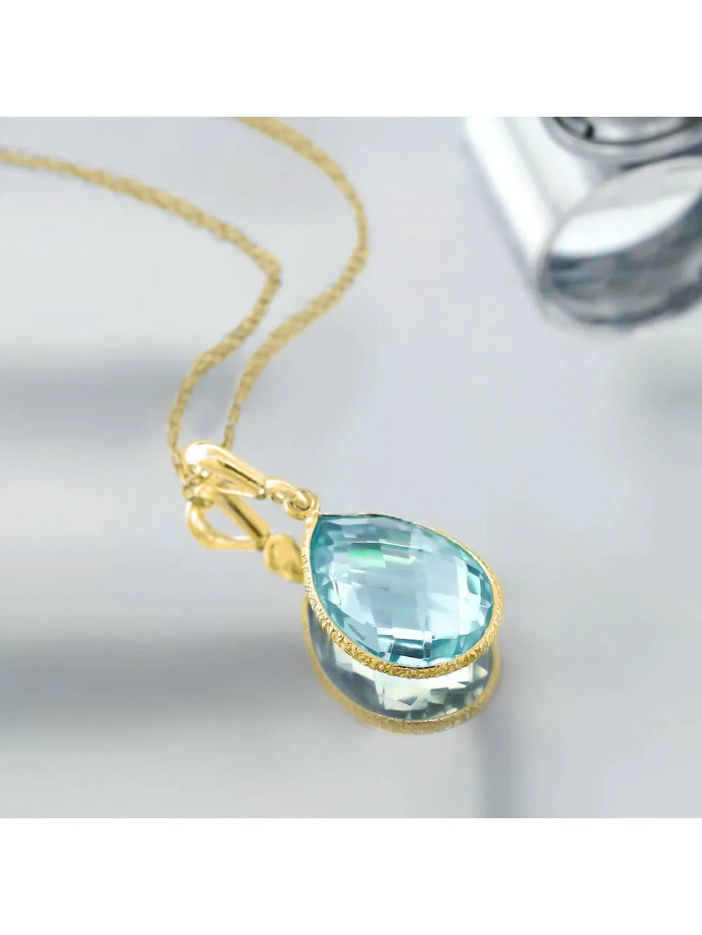 Plated Yellow 9.00 Stone 18K Gold Chain 16x12mm inches Pear King Pendant Topaz Gem Ct Shape 18 Silver Blue