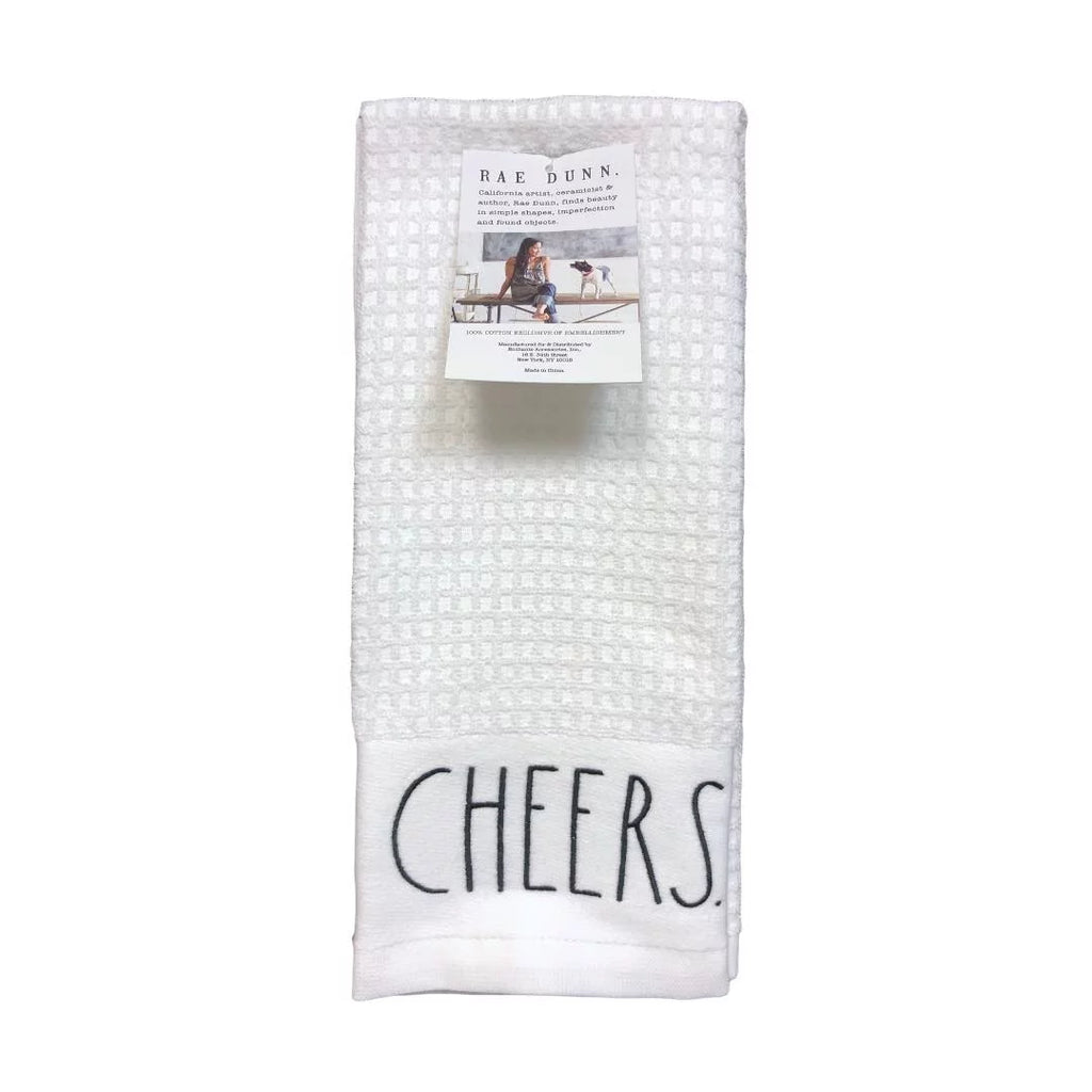 Set 2 CHEERS Black LL Christmas Letter BON White Towels Dunn - Kitchen Rae of APPETIT