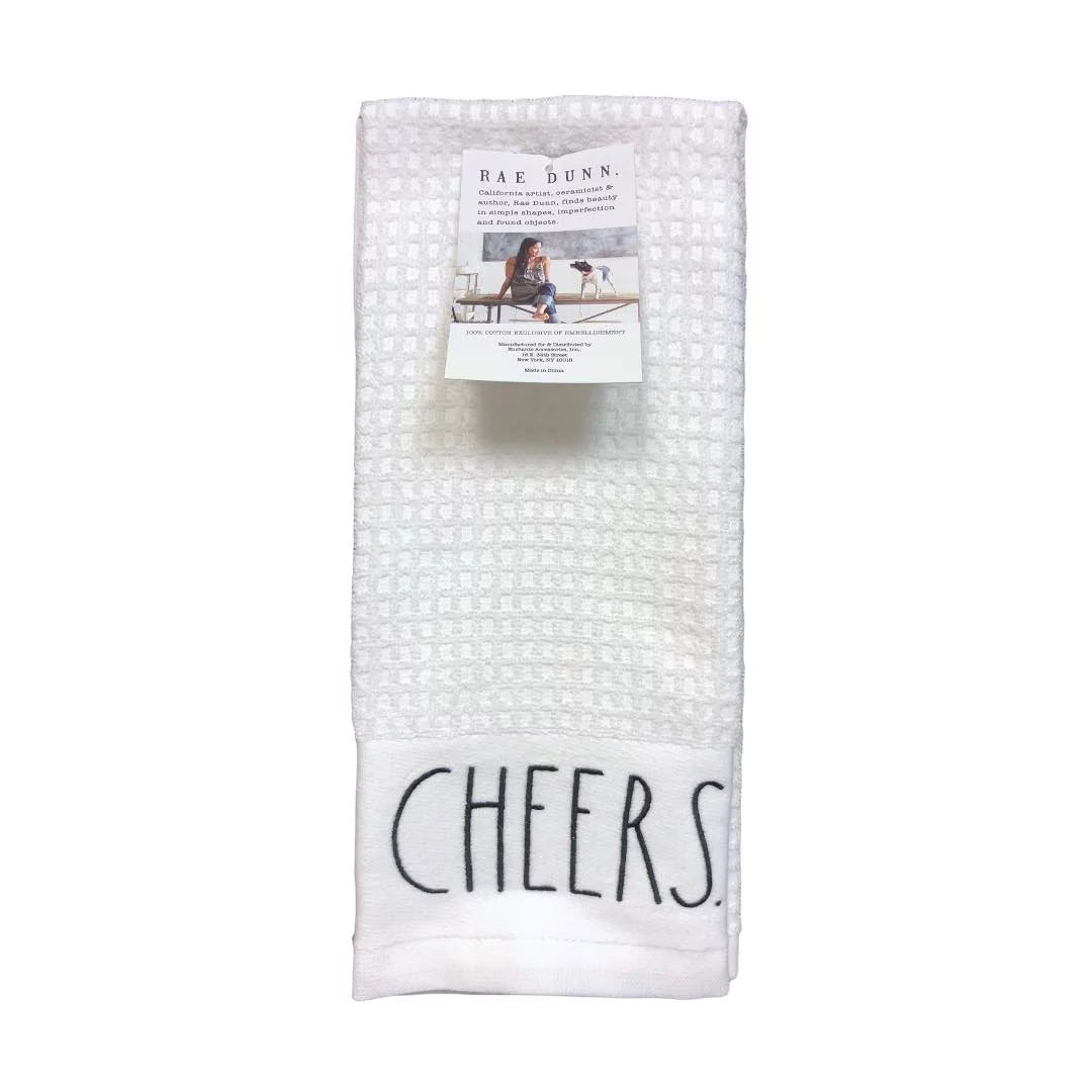 Set 2 CHEERS Black LL Christmas Letter BON White Towels Dunn - Kitchen Rae of APPETIT