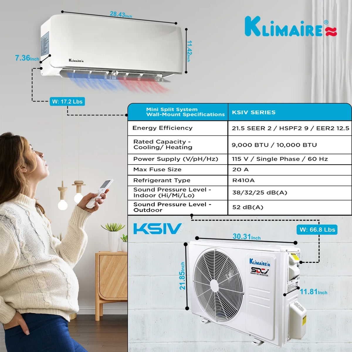 9,000 Mini-Split Air Btu 400 21.5 Pump SEER2 Heat to Ductless ft. up Klimaire Conditioner sq.
