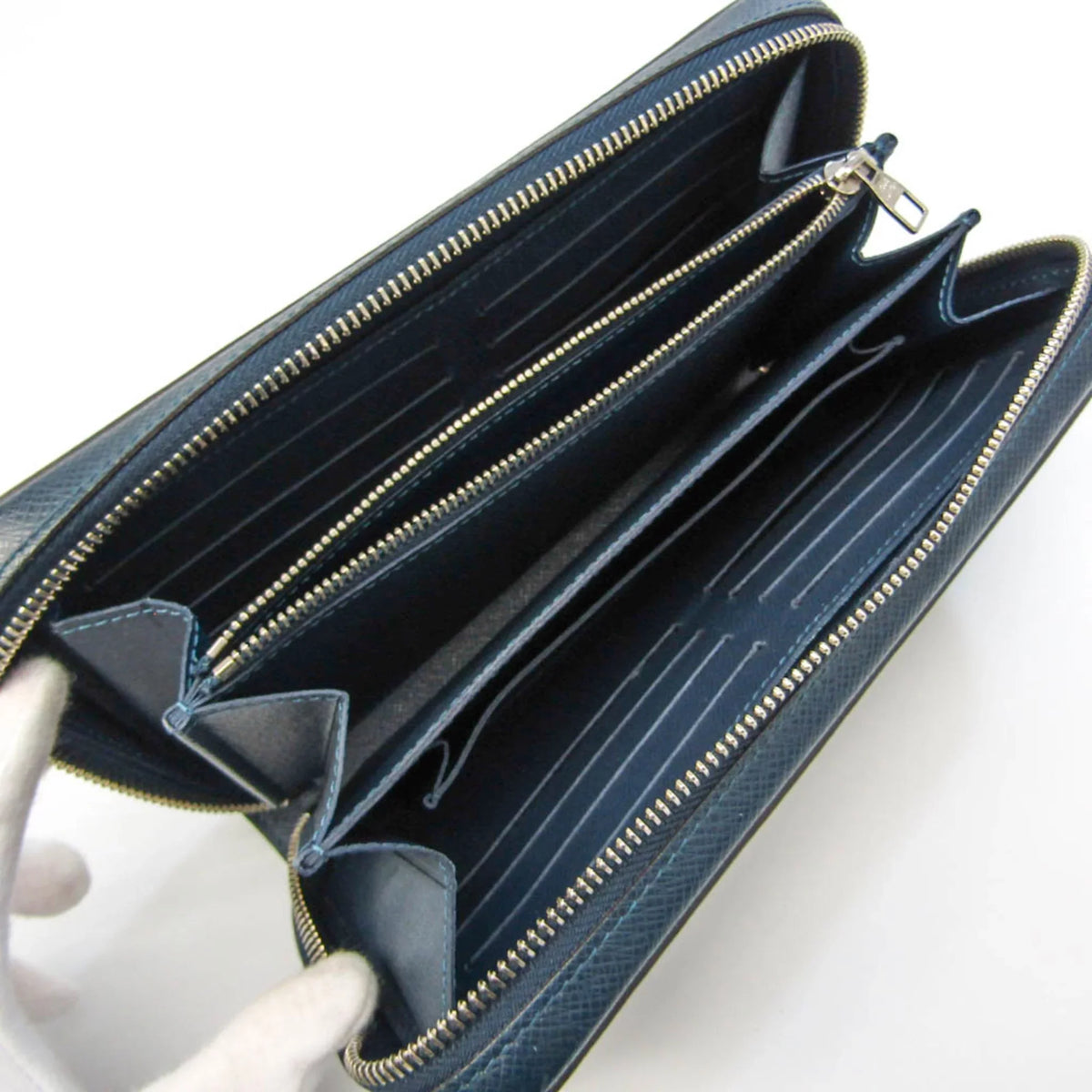 M64019 Men's Leather Taiga Wallet Long Taiga Zippy Blue Vuitton Louis Navy (bi-fold) XL Pre-Owned (Good)