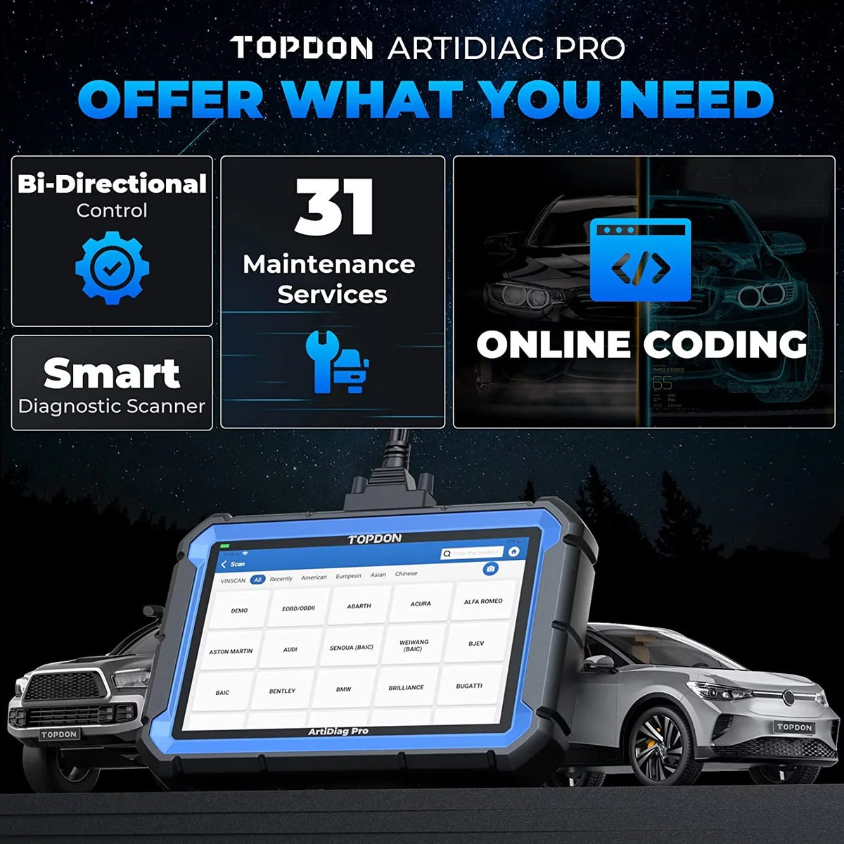 & Systems Diagnosis, Car Scanner Pro Diagnostic OE-Level ArtiDiag Update Scan 31+Maintenance OBD2 Full Free TOPDON Tool, Online-Coding 2-Year
