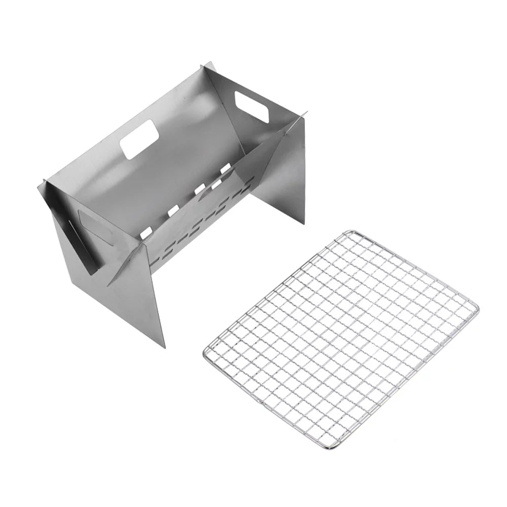 Stainless Folding Steel Portable and Cooking BBQs Stove, Plate, Stove Cooking with Grill Perfect Burning Camping Radirus Outdoor for Wood
